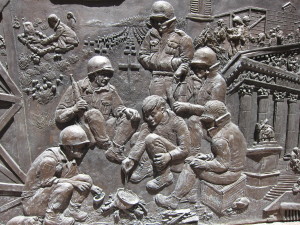 Detail from the memorial by artist Ruth Asawa to Japanese-Americans interned during World War II. Asawa, the daughter of Japanese immigrants, was imprisoned along with her family.