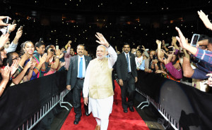 The Prime Minister, Shri Narendra Modi at the SAP Centre before his address to the Indian community in San Jose, California on September 27, 2015.
