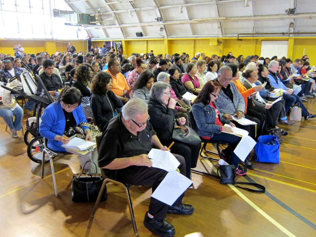 Hundreds of people seeking to become U.S. citizens filled the Auxiliary Gym at San Jose City College on Saturday, April 2. 